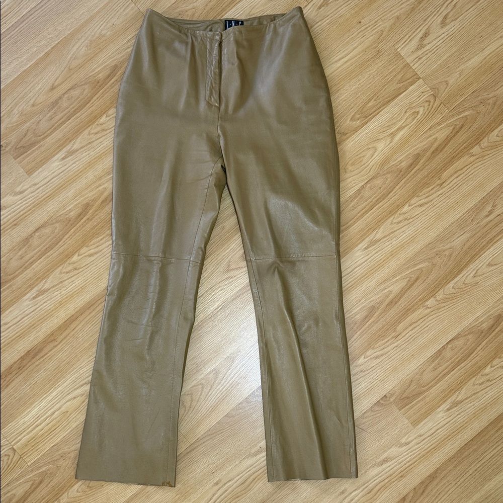 INC International Tan Leather Pants Boot Cut High Rise Size 4 Spring Leather